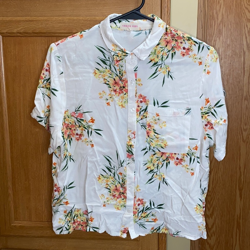 Urban Girl button down tropical floral design